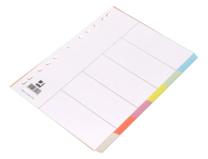 Q-connect Separadores Din A4 Multitaladro Cartulina, Juego de 6 Separadores con Pestañas en Colores Pastel, para Archivar, Incluye Carátula con Índice