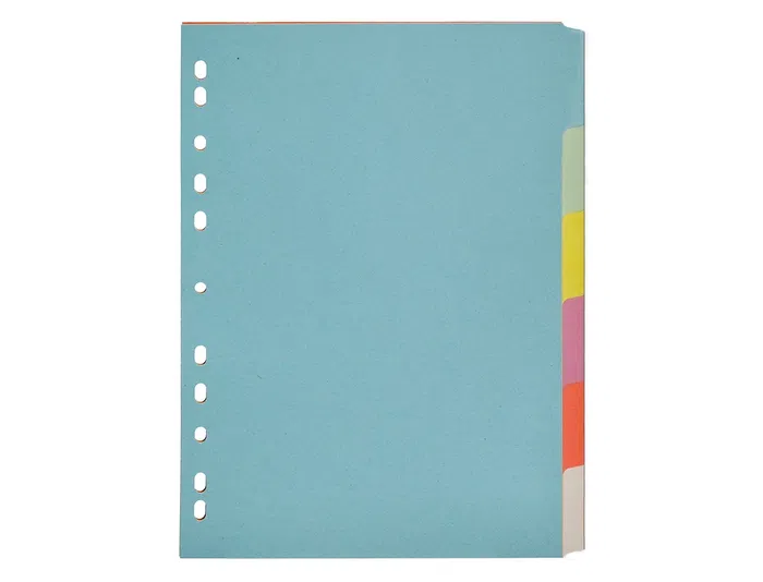 Q-connect Separadores Din A4 Multitaladro Cartulina, Juego de 6 Separadores con Pestañas en Colores Pastel, para Archivar, Incluye Carátula con Índice