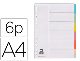 Q-connect Separadores Din A4 Multitaladro Cartulina, Juego de 6 Separadores con Pestañas en Colores Pastel, para Archivar, Incluye Carátula con Índice