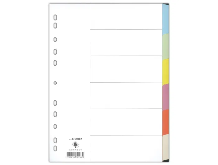 Q-connect Separadores Din A4 Multitaladro Cartulina, Juego de 6 Separadores con Pestañas en Colores Pastel, para Archivar, Incluye Carátula con Índice