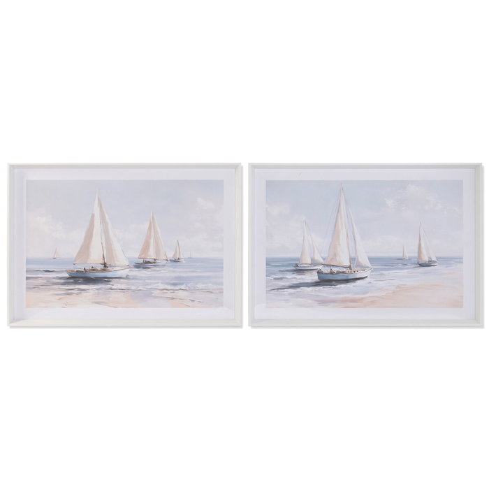 DKD Home Decor Cuadro Lienzo Veleros Pack de 2 (100x70x2,5 cm)