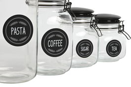 DKD Home Decor Bote Hermético Cristal y Metal Negro Set de 4 Unidades 11.4x11.4x26.7 cm con Cierre Hermético