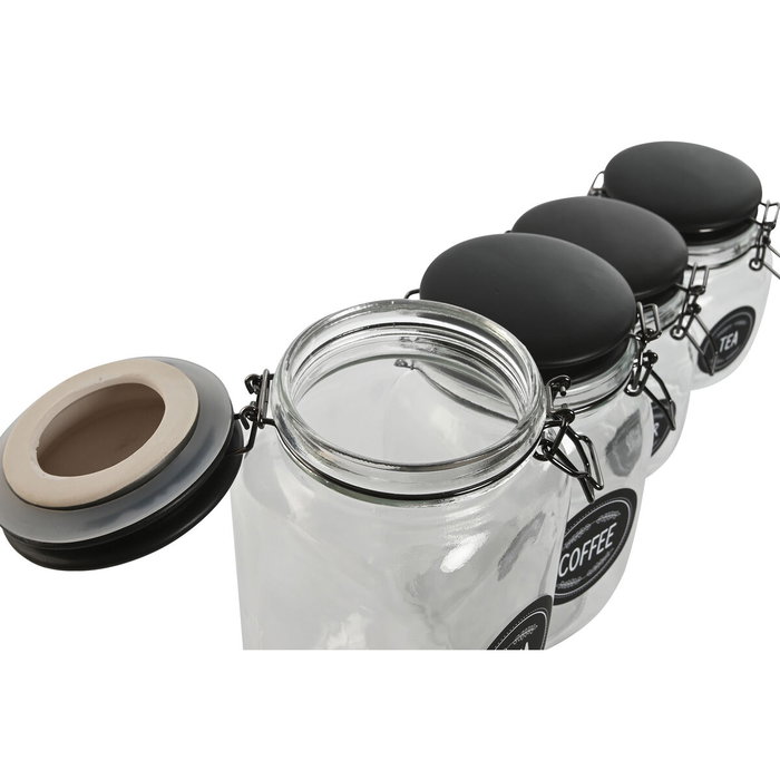DKD Home Decor Set de 4 Botes Herméticos de Cristal 2L Negro DKD Home Decor Set de 4 Botes Herméticos de Cristal 2L Negro