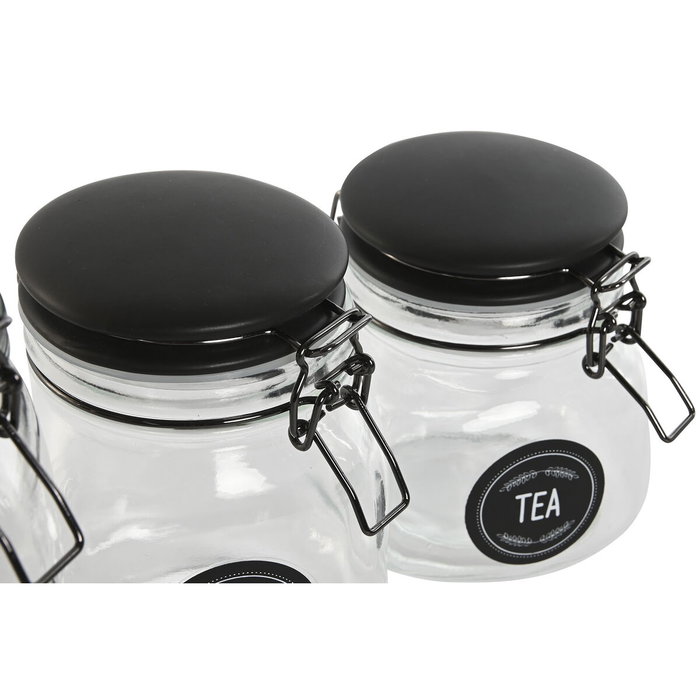 DKD Home Decor Set de 4 Botes Herméticos de Cristal 2L Negro DKD Home Decor Set de 4 Botes Herméticos de Cristal 2L Negro