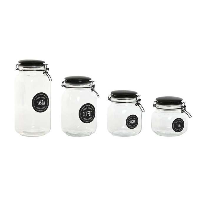 DKD Home Decor Set de 4 Botes Herméticos de Cristal 2L Negro DKD Home Decor Set de 4 Botes Herméticos de Cristal 2L Negro