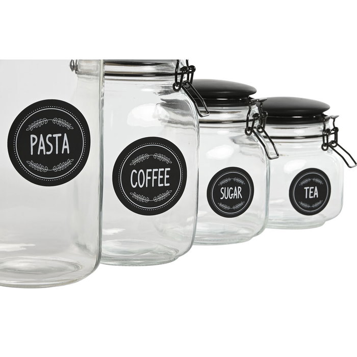 DKD Home Decor Set de 4 Botes Herméticos de Cristal 2L Negro DKD Home Decor Set de 4 Botes Herméticos de Cristal 2L Negro