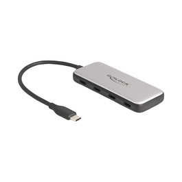 DeLOCK Concentrador USB Hub Tipo-C 10 Gbps, USB 3.2 Gen 1 con 4 Puertos USB-C y PD 85W para Carga, PC, Android, Windows, Mac, Negro, Gris - 1 Pieza