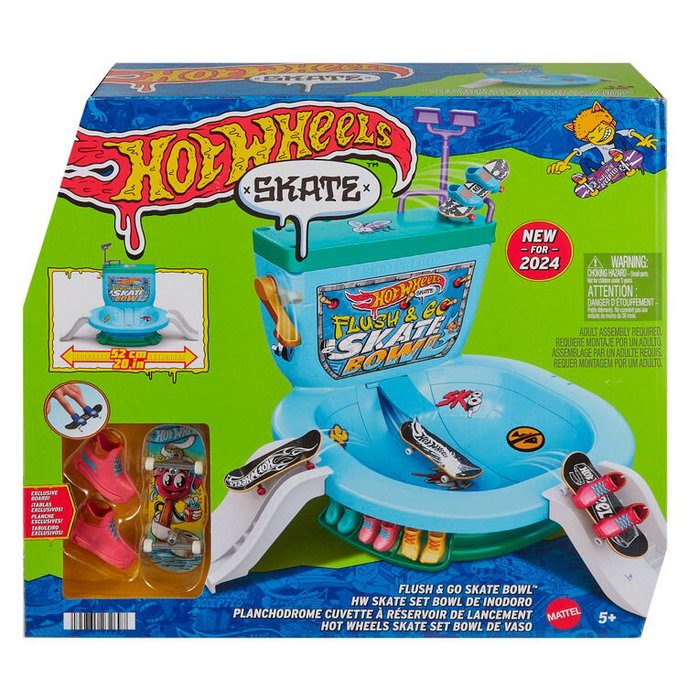 Hot Wheels Skate-Push the Flush: ¡Vamos!-Caja de diapasón HXL16 Set Bowl de Inodoro Skate