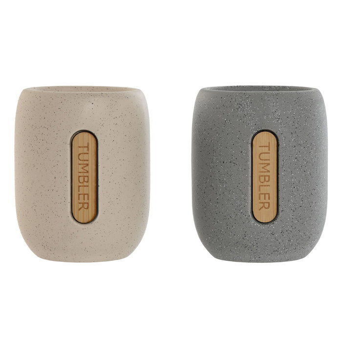 DKD Home Decor Portacepillos de Dolomita Surtido de 2 Unidades en Crema y Gris