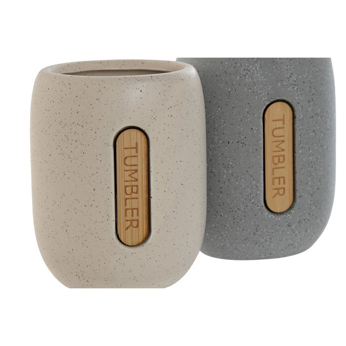 DKD Home Decor Portacepillos de Dolomita Surtido de 2 Unidades en Crema y Gris