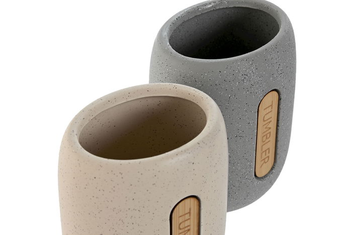 DKD Home Decor Vaso Crema Gris Dolomita 7 x 11 x 8.5 cm (2 Unidades) Apto Lavavajillas