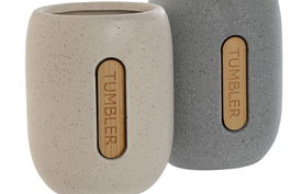 DKD Home Decor Vaso Crema Gris Dolomita 7 x 11 x 8.5 cm (2 Unidades) Apto Lavavajillas