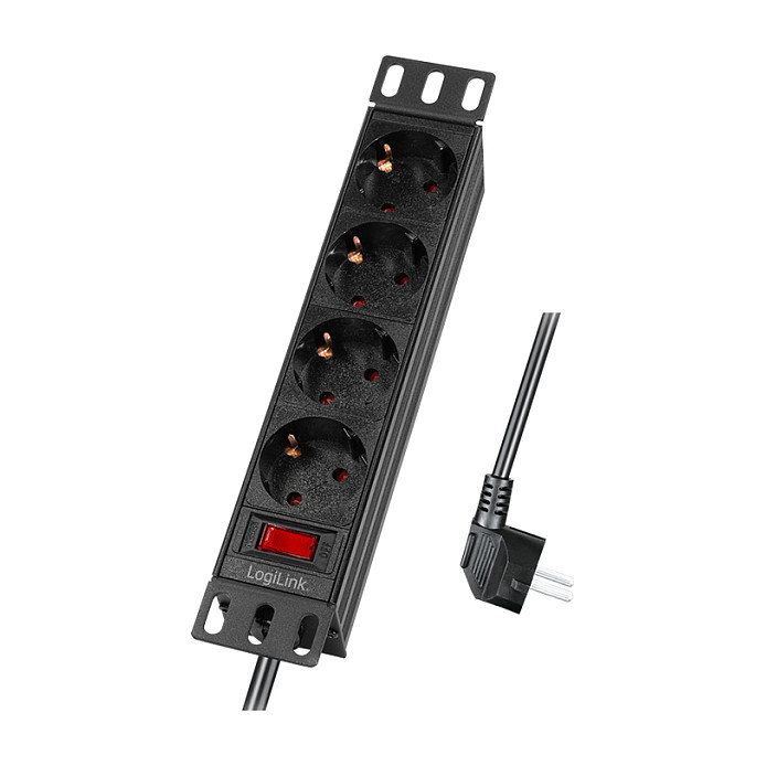 LogiLink Regleta de 4 tomas con interruptor, 10 pulgadas, 2m