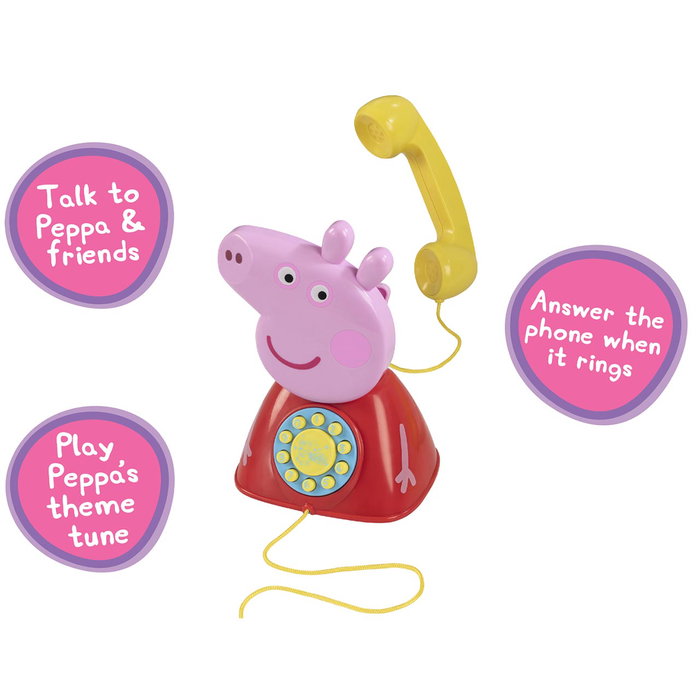 Deqube Teléfono Peppa Pig interactivo con ruedas para arrastrar, sonidos, melodías y voces, fomenta aprendizaje y juego imaginativo +18 meses Deqube Teléfono Peppa Pig interactivo con ruedas para arrastrar, sonidos, melodías y voces, fomenta aprendizaje y juego imaginativo +18 meses