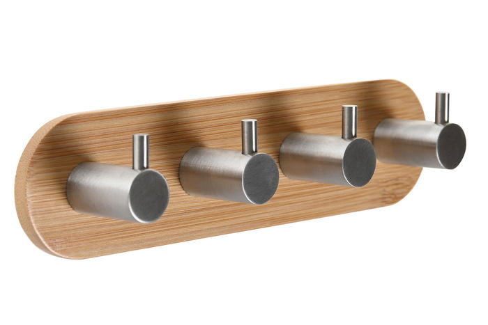 DKD Home Decor Perchero Básico Natural y Plateado Bambú e Inox 4.5 x 3.2 x 18 cm (4 Unidades) DKD Home Decor Perchero Básico Natural y Plateado Bambú e Inox 4.5 x 3.2 x 18 cm (4 Unidades)