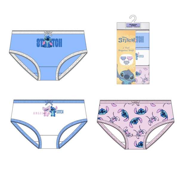 Cerdá Pack Braguitas Single Jersey 3 Piezas Stitch T04/05 - Modelos Surtidos para Niña Talla 4-5 Años