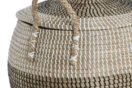 DKD Home Decor Cesta Atlantico Tamky Seagrass Blanco Negro Natural Set de 2 45 x 45 x 48 cm