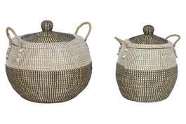 DKD Home Decor Set de 2 Cestas Seagrass Blanco TAMKY