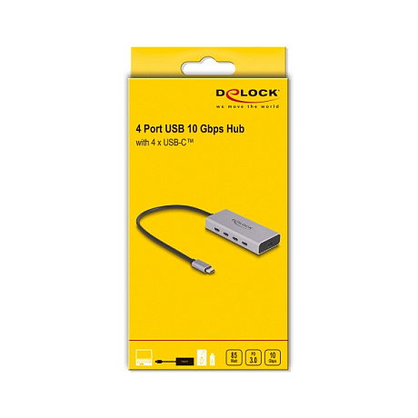 DeLOCK Hub USB Type-C 10 Gbps con 4 puertos USB Type-C y PD 85W