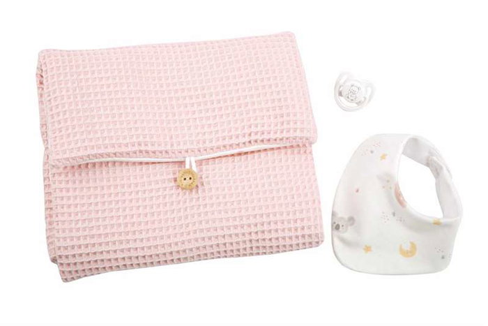 Muñecas Arias Muñeca Elegance Zoe, 42 cm, Rosa con Cambiador y Babero, Cuerpo de Vinilo para Niña