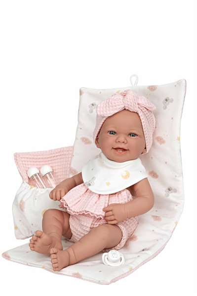 Muñecas Arias Muñeca Elegance Zoe, 42 cm, Rosa con Cambiador y Babero, Cuerpo de Vinilo para Niña
