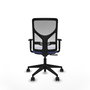 Silla de oficina Motilla con mecanismo Sincro tapizada con Tela color Azul claro y malla color Blanco. Equipada con lumbar 1D, Brazos 1D y Ruedas 65mm nailon