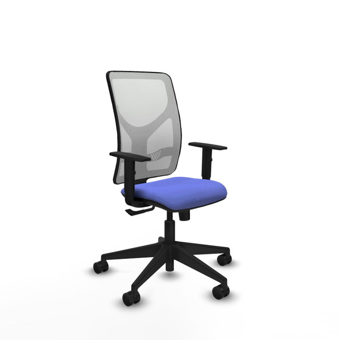 Silla de oficina Motilla con mecanismo Sincro tapizada con Tela color Azul claro y malla color Blanco. Equipada con lumbar 1D, Brazos 1D y Ruedas 65mm nailon Silla de oficina Motilla con mecanismo Sincro tapizada con Tela color Azul claro y malla color Blanco. Equipada con lumbar 1D, Brazos 1D y Ruedas 65mm nailon