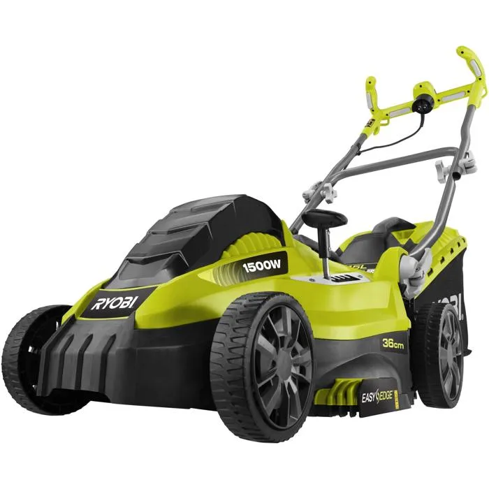 Ryobi 5133002345 Cortacésped Eléctrico 1500W, Ancho de Corte 36cm, Recolector 45L, Mulching