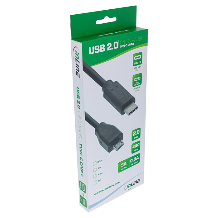 InLine Cable USB 35742 de USB C a Micro-USB B, 2 m, Negro