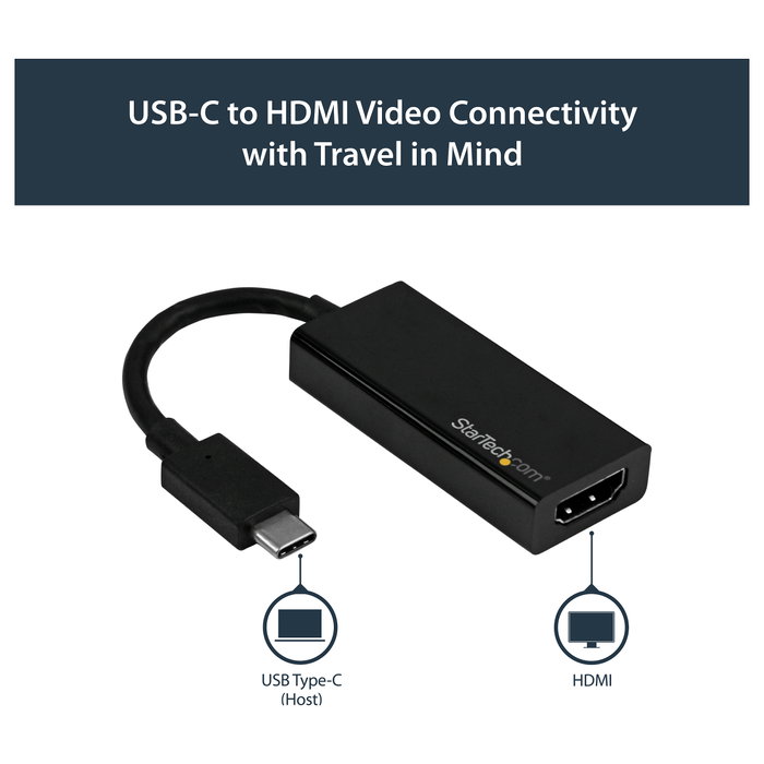 StarTech.com Adaptador Gráfico USB-C a HDMI 4K 60Hz Thunderbolt 3 Compatible con Resolución 3840 x 2160 - 7.1 Canales - Cable Integrado Negro StarTech.com Adaptador Gráfico USB-C a HDMI 4K 60Hz Thunderbolt 3 Compatible con Resolución 3840 x 2160 - 7.1 Canales - Cable Integrado Negro