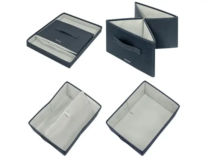 Leitz Caja de Almacenamiento Plegable con Tapa, Tela Gris Terciopelo, Tamaño M, 285x203x380 mm