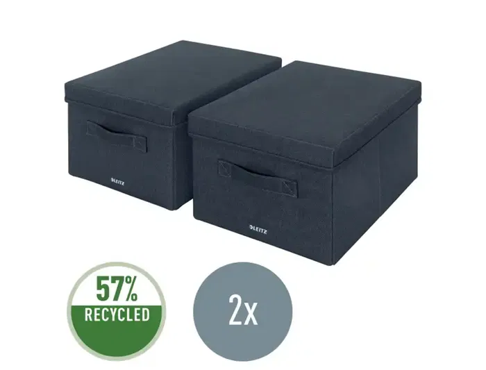 Leitz Caja de Almacenamiento Plegable con Tapa, Tela Gris Terciopelo, Tamaño M, 285x203x380 mm