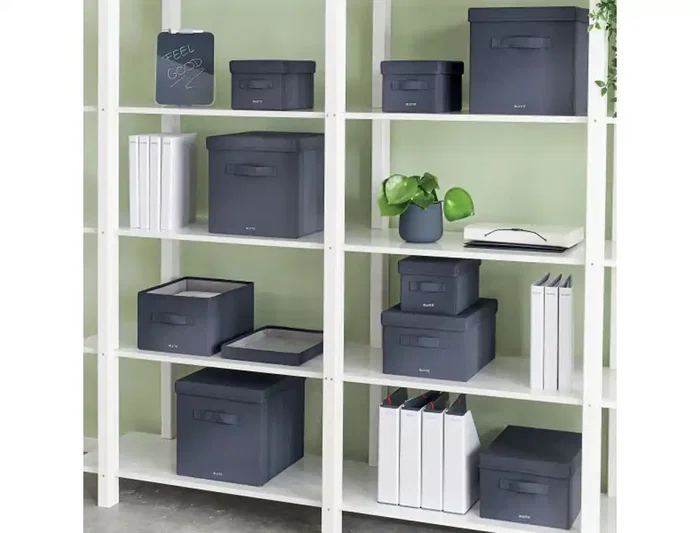 Leitz Caja de Almacenamiento Plegable con Tapa, Tela Gris Terciopelo, Tamaño M, 285x203x380 mm