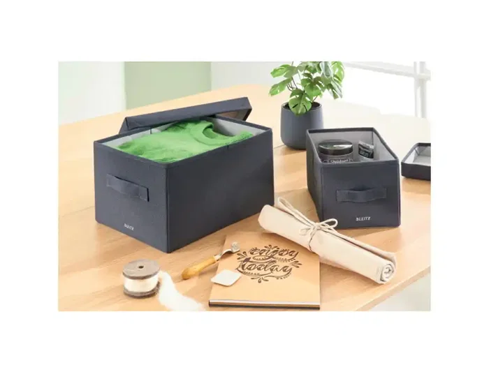 Leitz Caja de Almacenamiento Plegable con Tapa, Tela Gris Terciopelo, Tamaño M, 285x203x380 mm