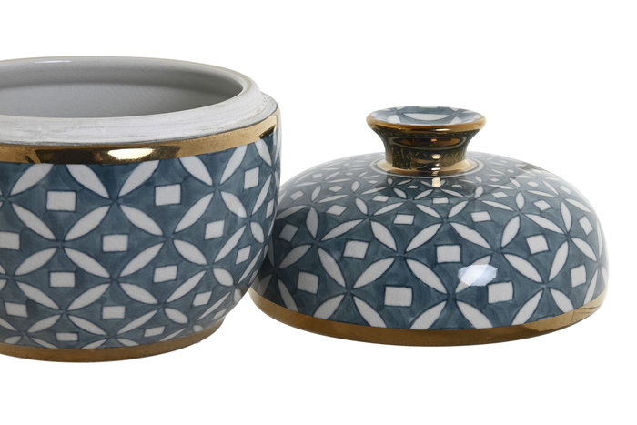 DKD Home Decor Tibor de Porcelana Azul y Dorado 18,5x18,5x20 cm DKD Home Decor Tibor de Porcelana Azul y Dorado 18,5x18,5x20 cm