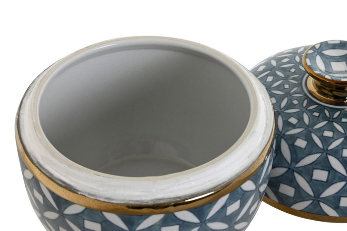 DKD Home Decor Tibor de Porcelana Azul y Dorado 18,5x18,5x20 cm DKD Home Decor Tibor de Porcelana Azul y Dorado 18,5x18,5x20 cm