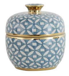 DKD Home Decor Tibor de Porcelana Azul y Dorado 18,5x18,5x20 cm