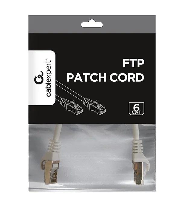 Gembird PP6-0.25M/W Cable de Red Cat6 0.25 Metros FTP/UTP Blindado, Conectores RJ45 Chapados en Oro, Color Blanco, AWG26