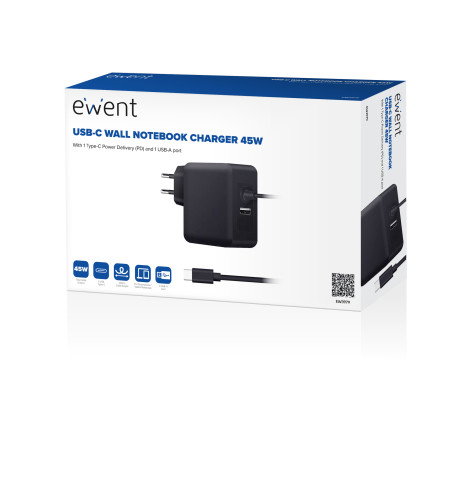 Ewent EW3979 Cargador de Pared 45W USB-C PD y USB-A Negro Ewent EW3979 Cargador de Pared 45W USB-C PD y USB-A Negro