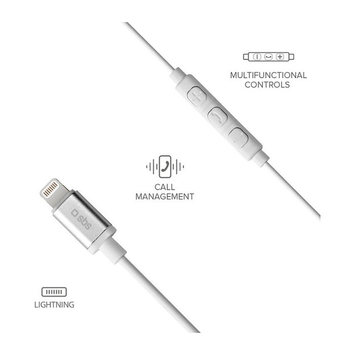 SBS TEINEARLIGHTW Auriculares Intraaurales In-Ear con Conector Lightning para iPhone/iPad - 1.2 m, Blanco, 20-20000 Hz, 32 Ohm