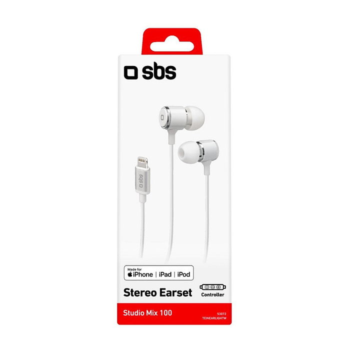 SBS TEINEARLIGHTW Auriculares Intraaurales In-Ear con Conector Lightning para iPhone/iPad - 1.2 m, Blanco, 20-20000 Hz, 32 Ohm