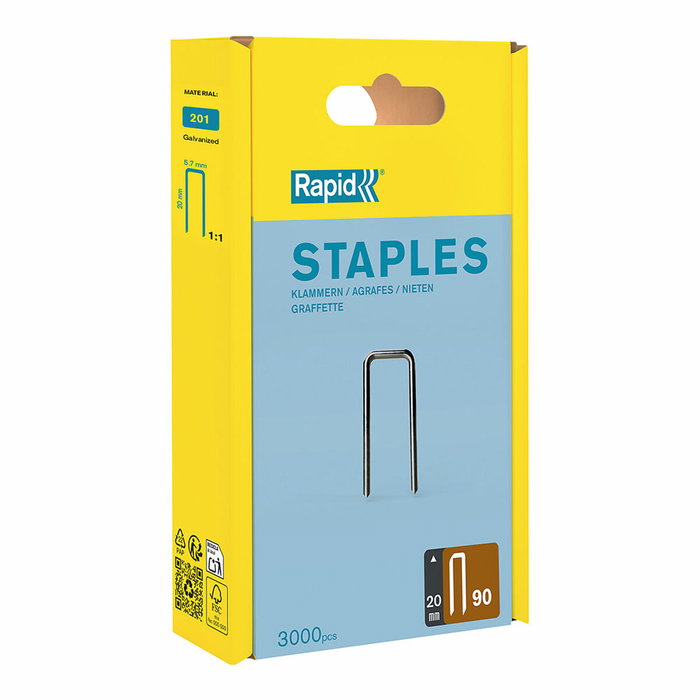 Rapid Grapas estrechas serie 90 de 20 mm galvanizada, 3000 uds