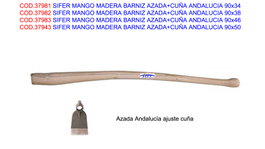 SIFER Mango de Madera Curvo Barnizado para Azada o Cuña Andalucía 90x46 mm