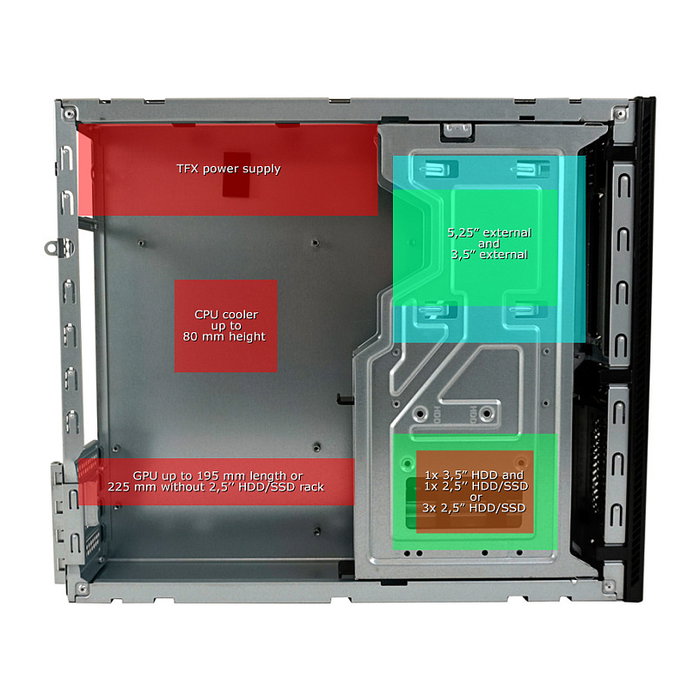 LC-Power LC-1406MB-TFX-ON Caja Micro Torre PC Gaming, Negro, Compatible con micro ATX/Mini-ITX, 1 Bahía 3.5'', 3 Bahías 2.5'', 4 Ranuras de Expansión, sin Fuente