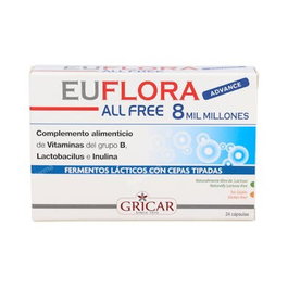 GRICAR Euflora 8 All Free Advance Suplemento Simbiótico con Probióticos, Vitaminas B e Inulina 24 Cápsulas