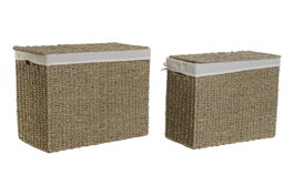 DKD Home Decor Set de 2 Cestas para la Ropa Seagrass y Lino Natural