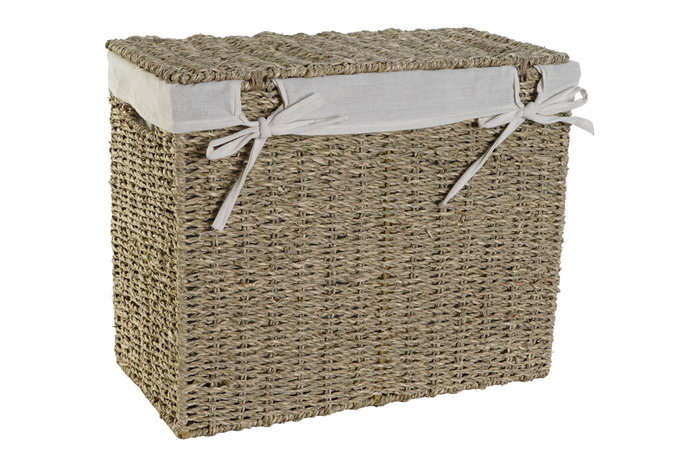 DKD Home Decor Set de 2 Cestas para la Ropa Seagrass y Lino Natural