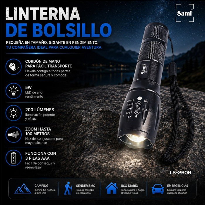 SAMI Sami Linterna LED zoom 200LM pilas 3xAAA