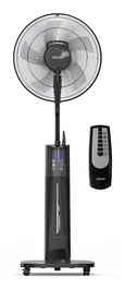 Haeger HF-18R.002A Ventilador con Humidificador Negro - 45 cm, 3 Velocidades, Control Táctil e Inalámbrico, Oscilación 90°, Temporizador, Capacidad 2L