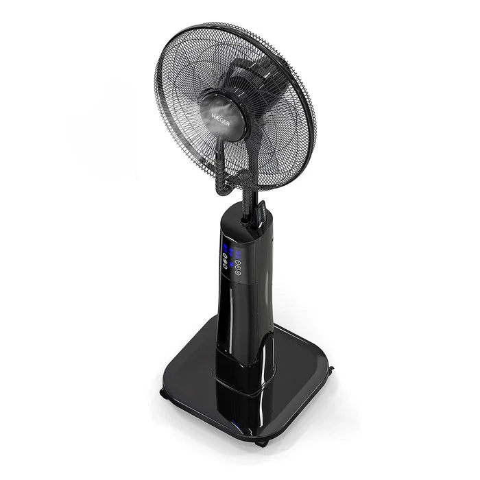 Haeger HF-18R.002A Ventilador con Humidificador Negro - 45 cm, 3 Velocidades, Control Táctil e Inalámbrico, Oscilación 90°, Temporizador, Capacidad 2L